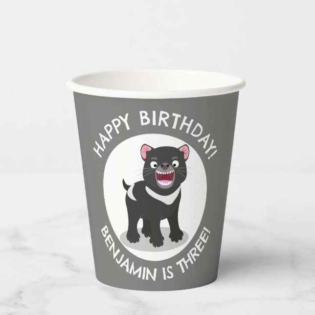 Cute Tasmanian devil personalised cartoon birthday Paper Cups (Front)
