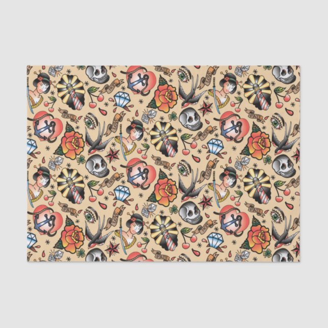 Cute tattoo lovers tiled party tissue paper (Front)