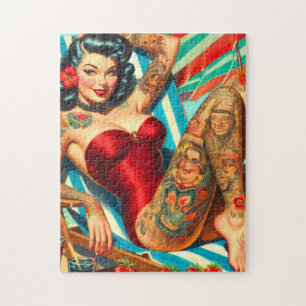 Cute Tattooed Swimsuit Pin-up Jigsaw Puzzle