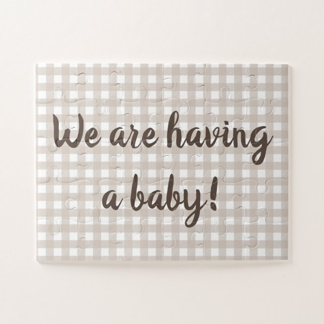 Cute Taupe Beige Pregnancy Announcement Puzzle (Horizontal)