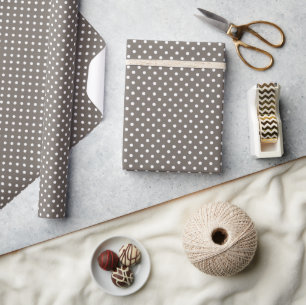 Cute Taupe Dark Grey Brown White Polkadots Pattern Wrapping Paper