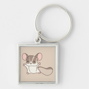 Cute Taupe Sugar Glider Cartoon Key Ring