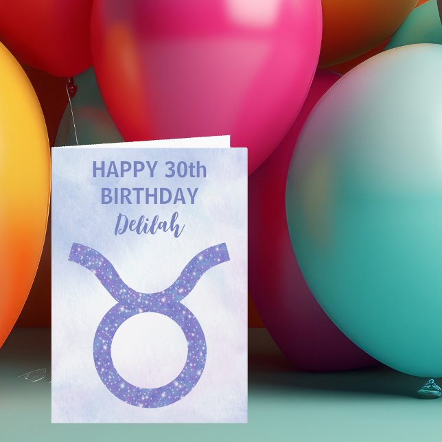 Cute Taurus Astrology Sign Custom Purple Birthday Card (Creator Uploaded)