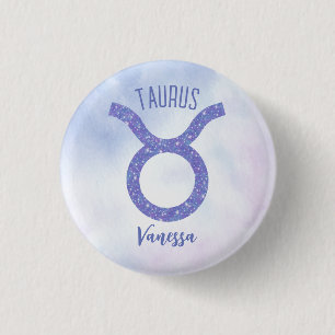 Cute Taurus Astrology Sign Personalised Purple 3 Cm Round Badge