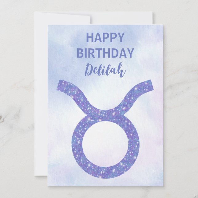 Cute Taurus Astrology Sign Personalised Purple Card (Front)