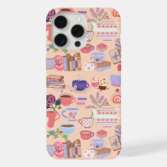 Cute Tea and Books iPhone Case (Back)