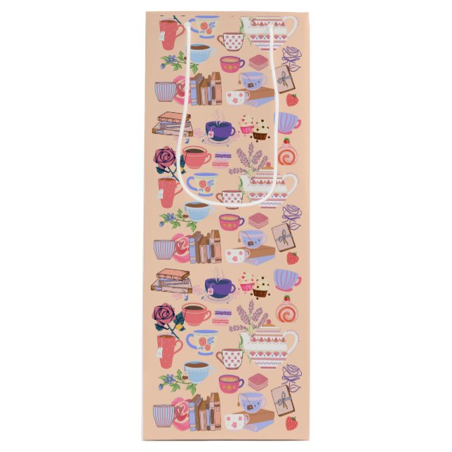 Cute Tea and Books Wine Gift Bag (Front)