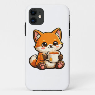 Cute Tea Fox Illustration – Cozy Fox Drinking Tea iPhone 11 Case