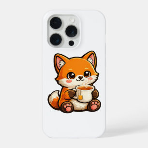 Cute Tea Fox Illustration – Cozy Fox Drinking Tea iPhone 15 Pro Case