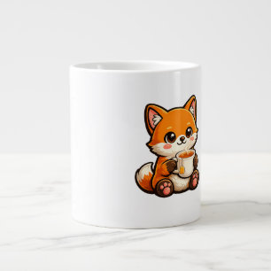 Cute Tea Fox Illustration – Cozy Fox Drinking Tea Large Coffee Mug