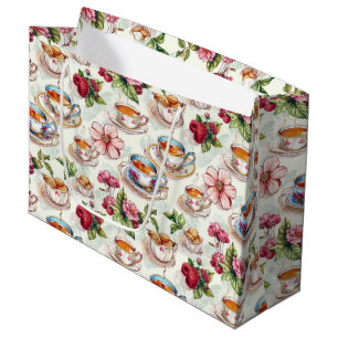 Cute tea lovers tiled party large gift bag