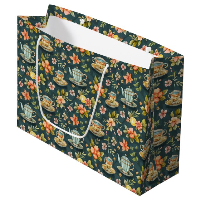 Cute tea lovers tiled party  large gift bag (Front Angled)