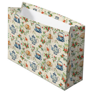 Cute tea lovers tiled party large gift bag