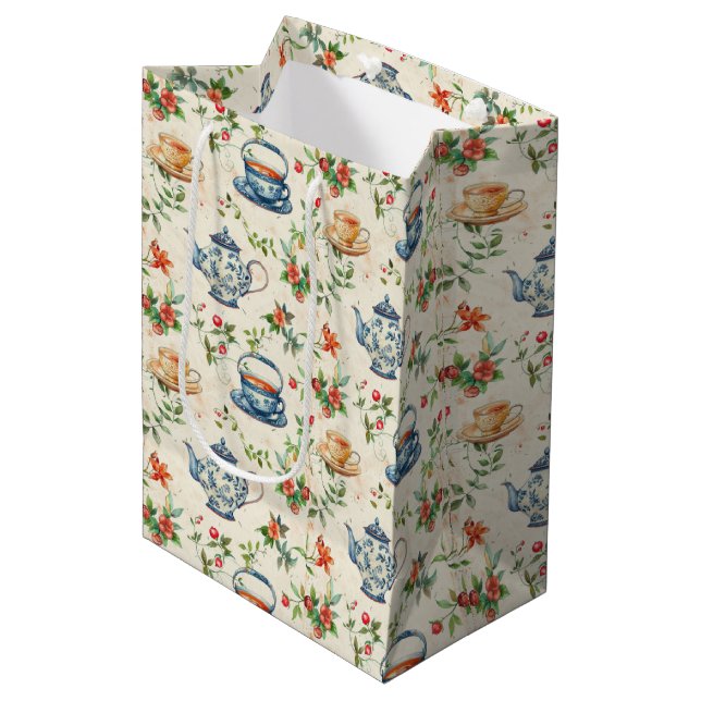Cute tea lovers tiled party  medium gift bag (Front Angled)