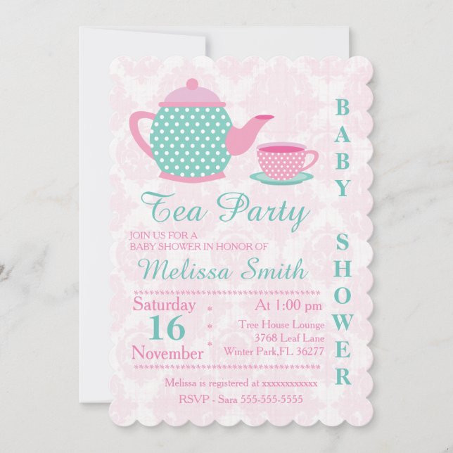 Cute Tea Party Baby Girl Shower Invite (Front)