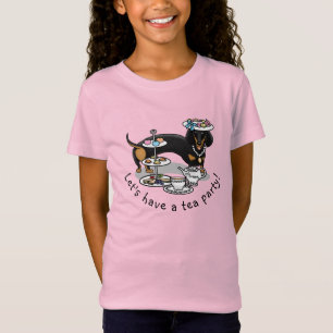 Cute Tea Party Dachshund (black & tan) Funny Dog T-Shirt