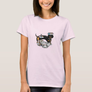 Cute Tea Party Dachshund Dog (black & tan) Funny T-Shirt