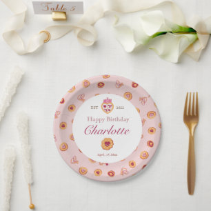 Cute Tea Party Pattern Pink Birthday Paper Plate