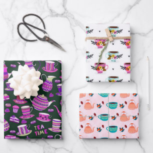 cute tea party pattern wrapping paper sheets