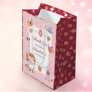 Cute Tea Party Pink Birthday Thank You Favour Medium Gift Bag