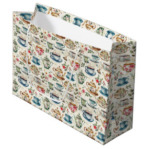Cute tea party tiled pattern  large gift bag