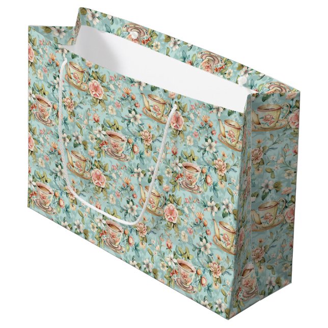 Cute tea party tiled pattern large gift bag (Front Angled)