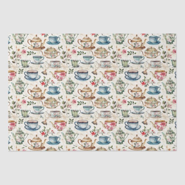 Cute tea party tiled pattern tissue paper (Front)