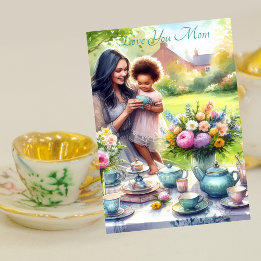 Cute Tea Party With Mum Watercolor Mother's Day Holiday Card