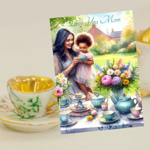 Cute Tea Party With Mum Watercolor Mother's Day  Holiday Card