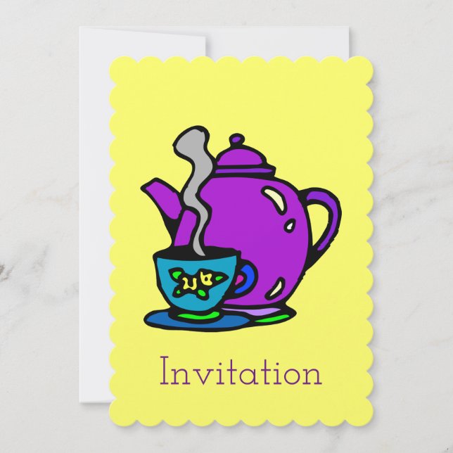 Cute Tea Pot and Cup  Invitation (Front)