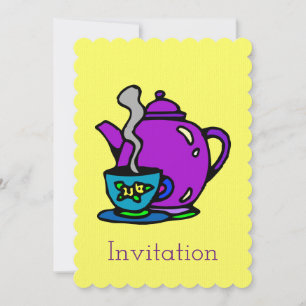 Cute Tea Pot and Cup  Invitation