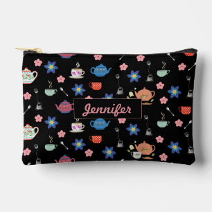 Cute tea pot and cup with custom name accessory pouch