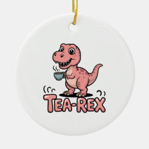Cute Tea-Rex Pink Dinosaur – Sip Happens! Ceramic Tree Decoration