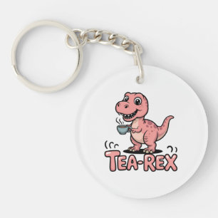 Cute Tea-Rex Pink Dinosaur – Sip Happens! Key Ring