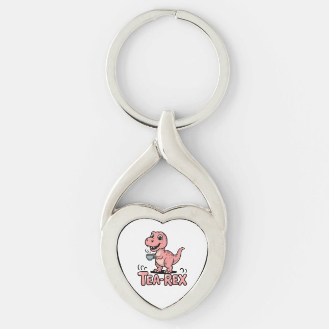 Cute Tea-Rex Pink Dinosaur – Sip Happens! Key Ring (Front)