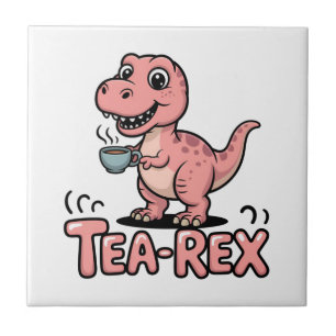 Cute Tea-Rex Pink Dinosaur – Sip Happens! Tile