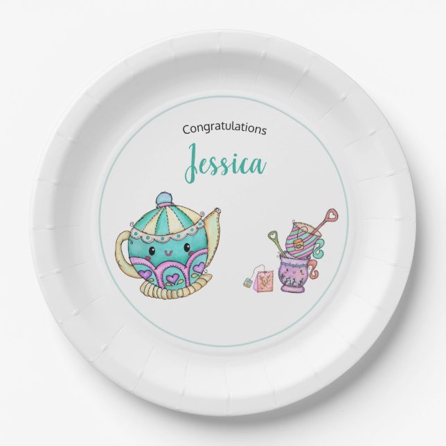 Cute Tea Time Baby Shower Paper Plate (Front)