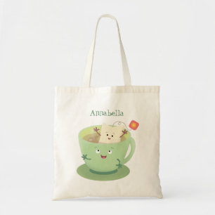 Cute teabag cup cartoon humor character tote bag