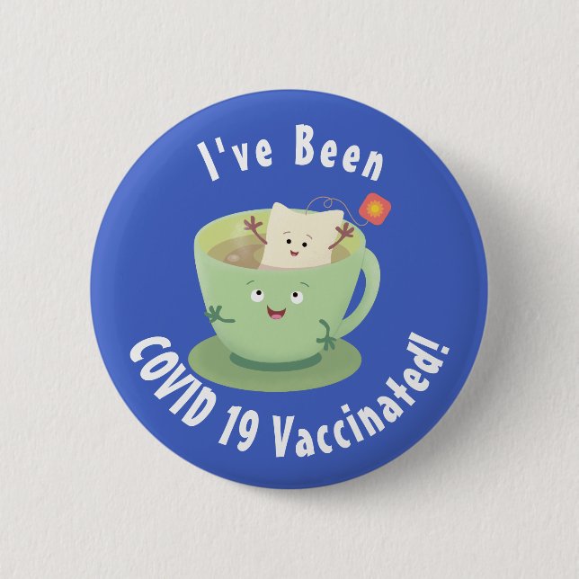 Cute teabag cup cartoon humour character 6 cm round badge (Front)
