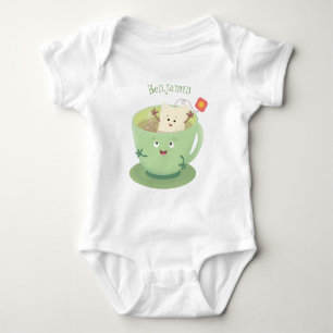 Cute teabag cup cartoon humour character baby bodysuit