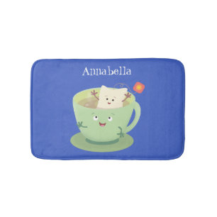 Cute teabag cup cartoon humour character bath mat