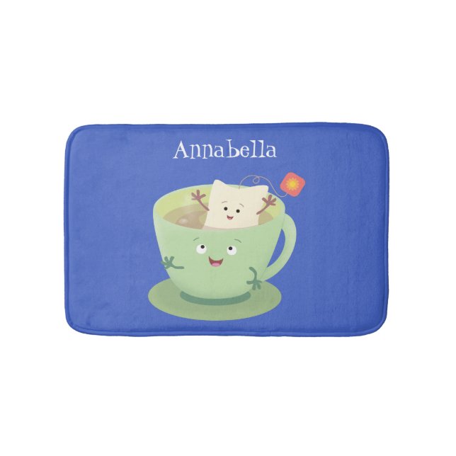 Cute teabag cup cartoon humour character bath mat (Front)