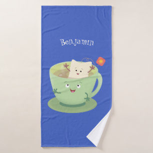 Cute teabag cup cartoon humour character bath towel set