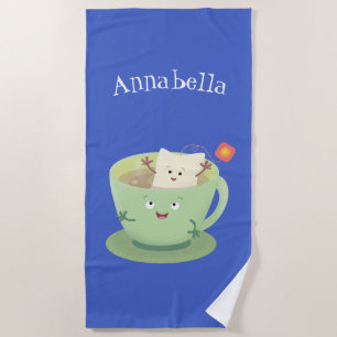 Cute teabag cup cartoon humour character beach towel