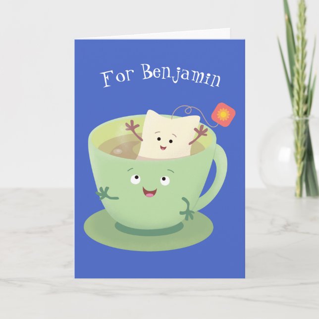 Cute teabag cup cartoon humour character card (Front)