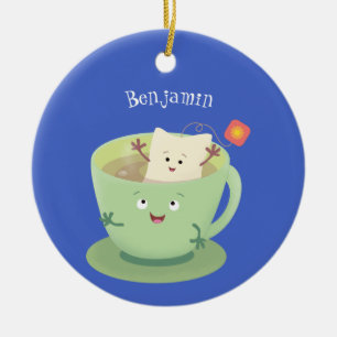 Cute teabag cup cartoon humour character ceramic tree decoration