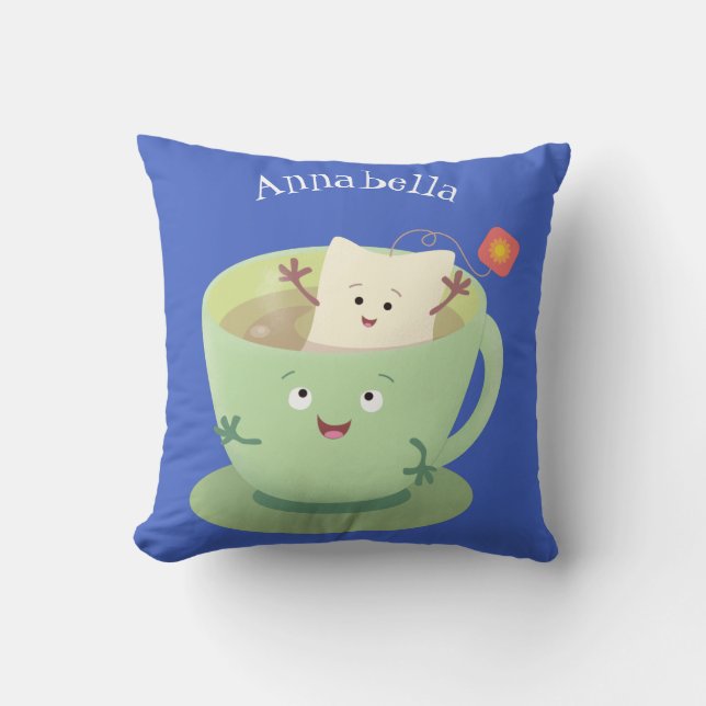 Cute teabag cup cartoon humour character cushion (Front)