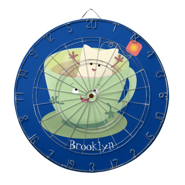 Cute teabag cup cartoon humour character dartboard (Front)