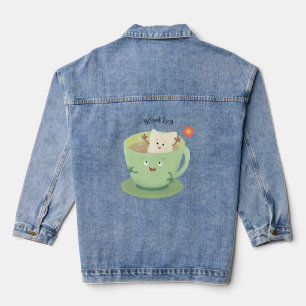 Cute teabag cup cartoon humour character denim jacket