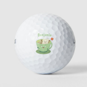 Cute teabag cup cartoon humour character golf balls